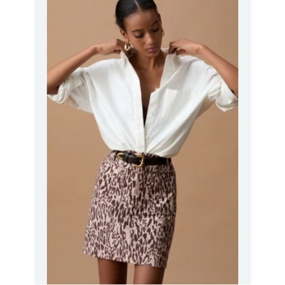 Maeve Anthropologie Colette Mini Skirt pink cheetah animal print L pockets - Picture 1 of 12